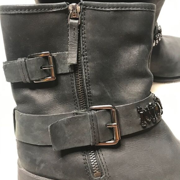 NINE WEST Timothea Black Leather Moto boots size 7.5 - Picture 4 of 8